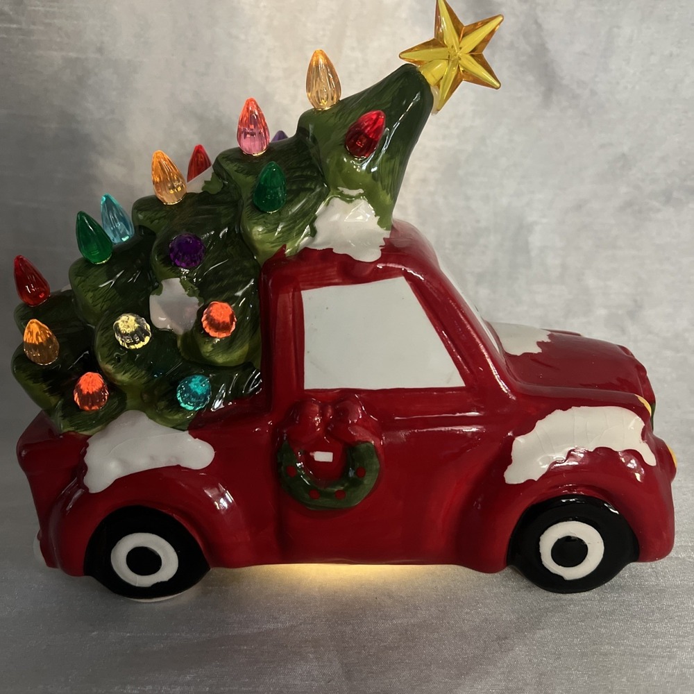 Enchanted Forest LED Lighted Vintage Red Truck Christmas‎ Tree Table Decoration